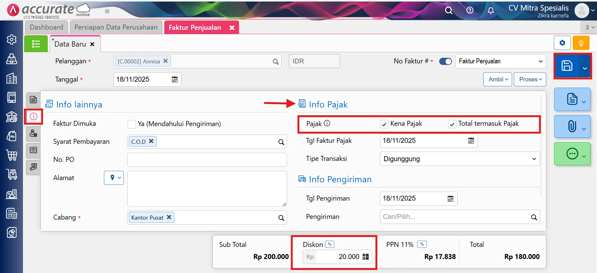 menghitung PPN diskon faktur jika harga termasuk pajak
